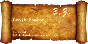 Benik Zombor névjegykártya